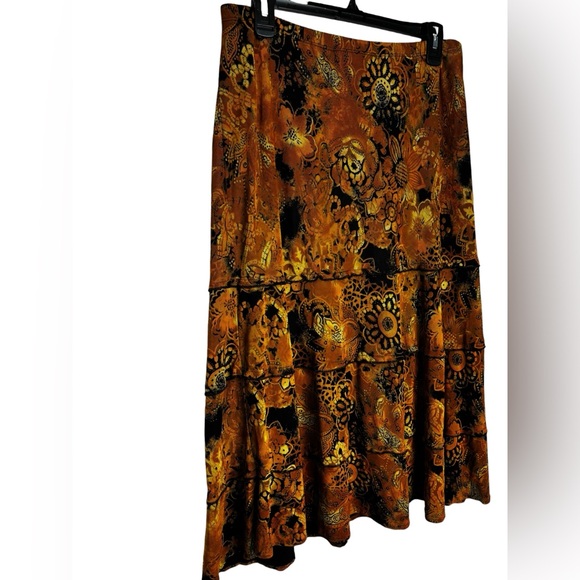 Y2K Boho Tiered Midi Skirt Earthy Tones Festival Cottagecore Size Large - Picture 3 of 11